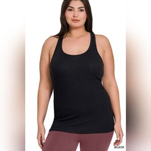 #1401 Zenana Curvy - Racer Back Cotton Rib Tank (Black)